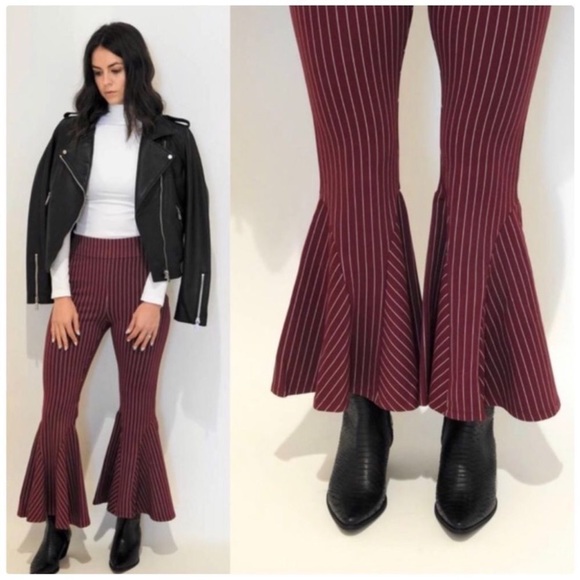 FREE PEOPLE Mari Ponte Knit Flare Casual Trouser Pants Winterberry Size 10 NWT - Picture 16 of 16